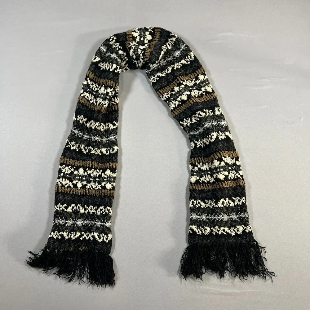 Everitt Scarf Womens One Size Multicolor Knitted Fair Isle Fringe Edge Winter